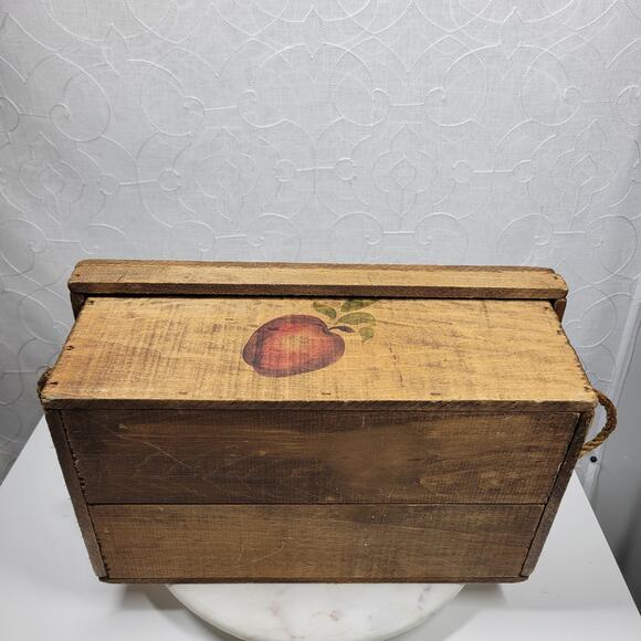 VTG Wood Apple Box 16" Hand Painted Rope Handle Signed 1997 County Fair 4H - Picture 9 of 16